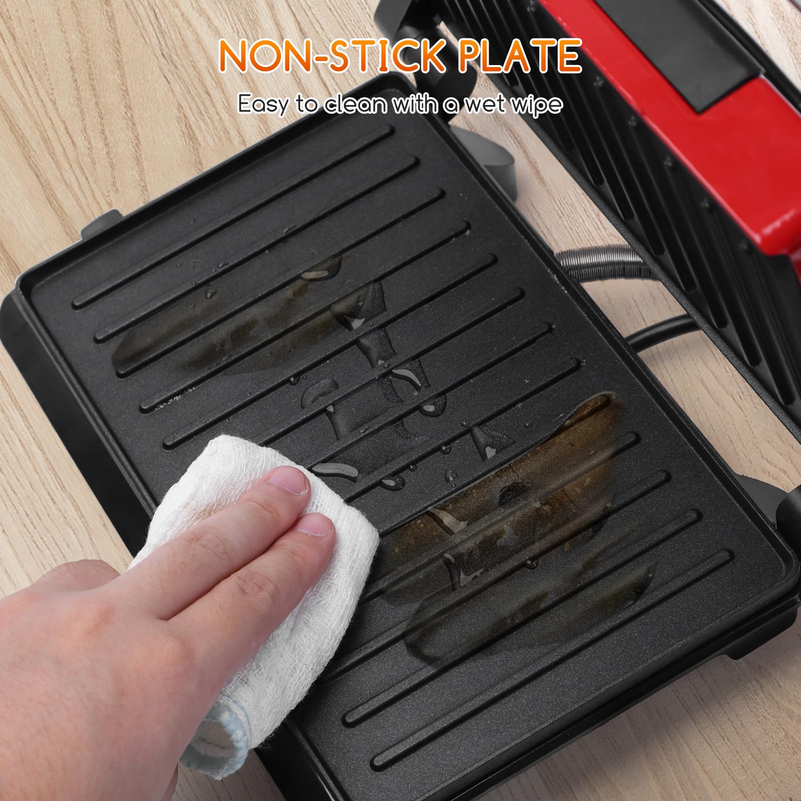 Aigostar Warme 30HHH – Opiekacz Panini/Grill kontaktowy, 700 W, Nienagrzewająca się rączka, Powłoka nieprzywierająca, Wskaźnik pracy, bez BPA, Czerwony, Ekskluzywny Design.