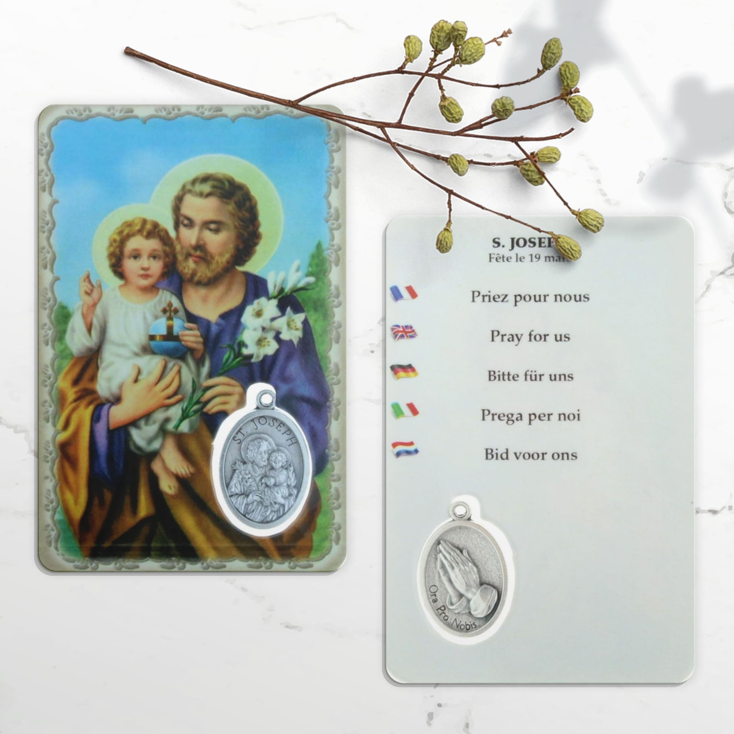 Palais Du Rosaire Silver Saint Joseph Religious Image With Medal Religious Image Catholic Christian Worship Plastic