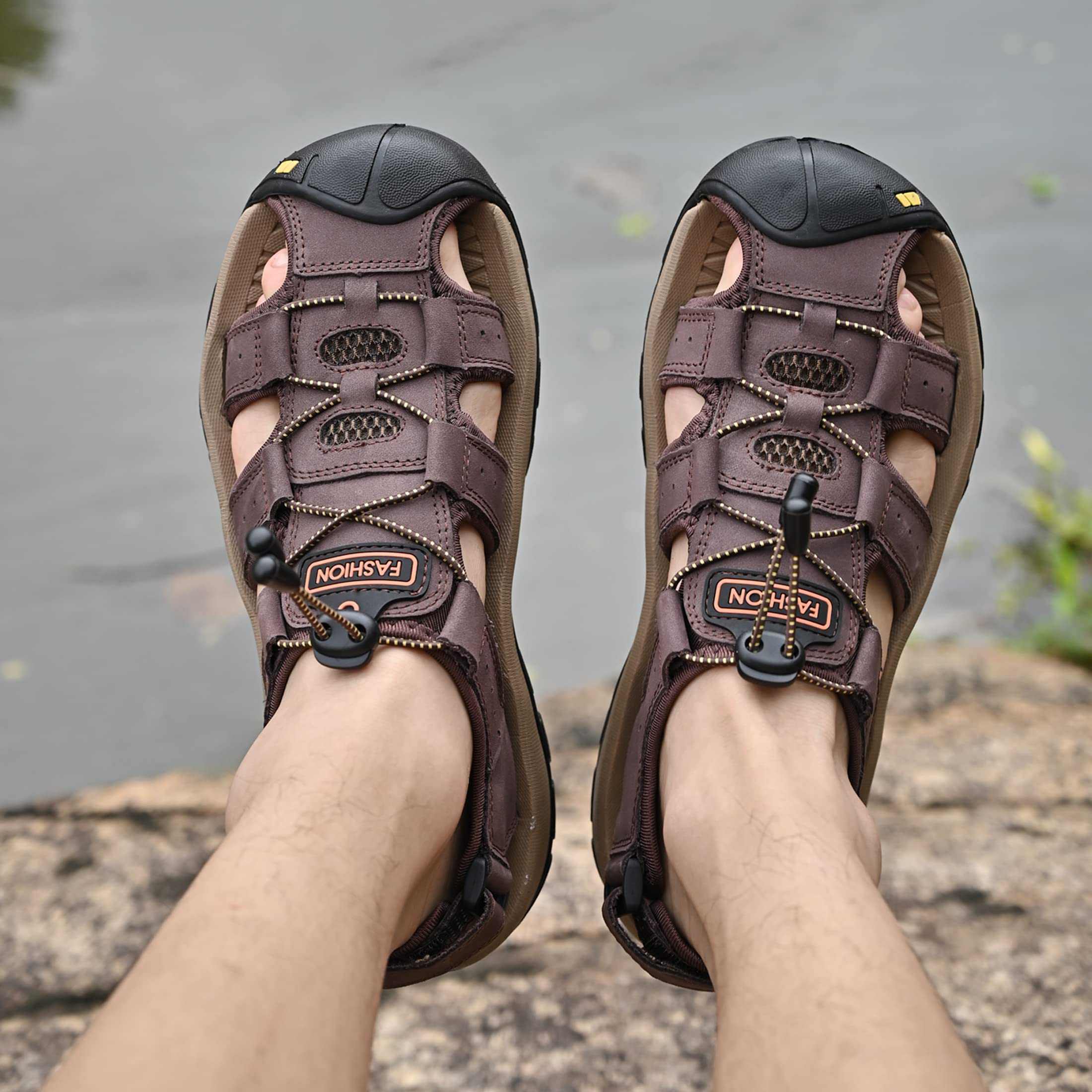 Sandali Sportivi Scarpe Estivi da Spiaggia per Uomo all'aperto Trekking Traspirante da Pescatore in Pelle Sandalo Acqua Marrone 42
