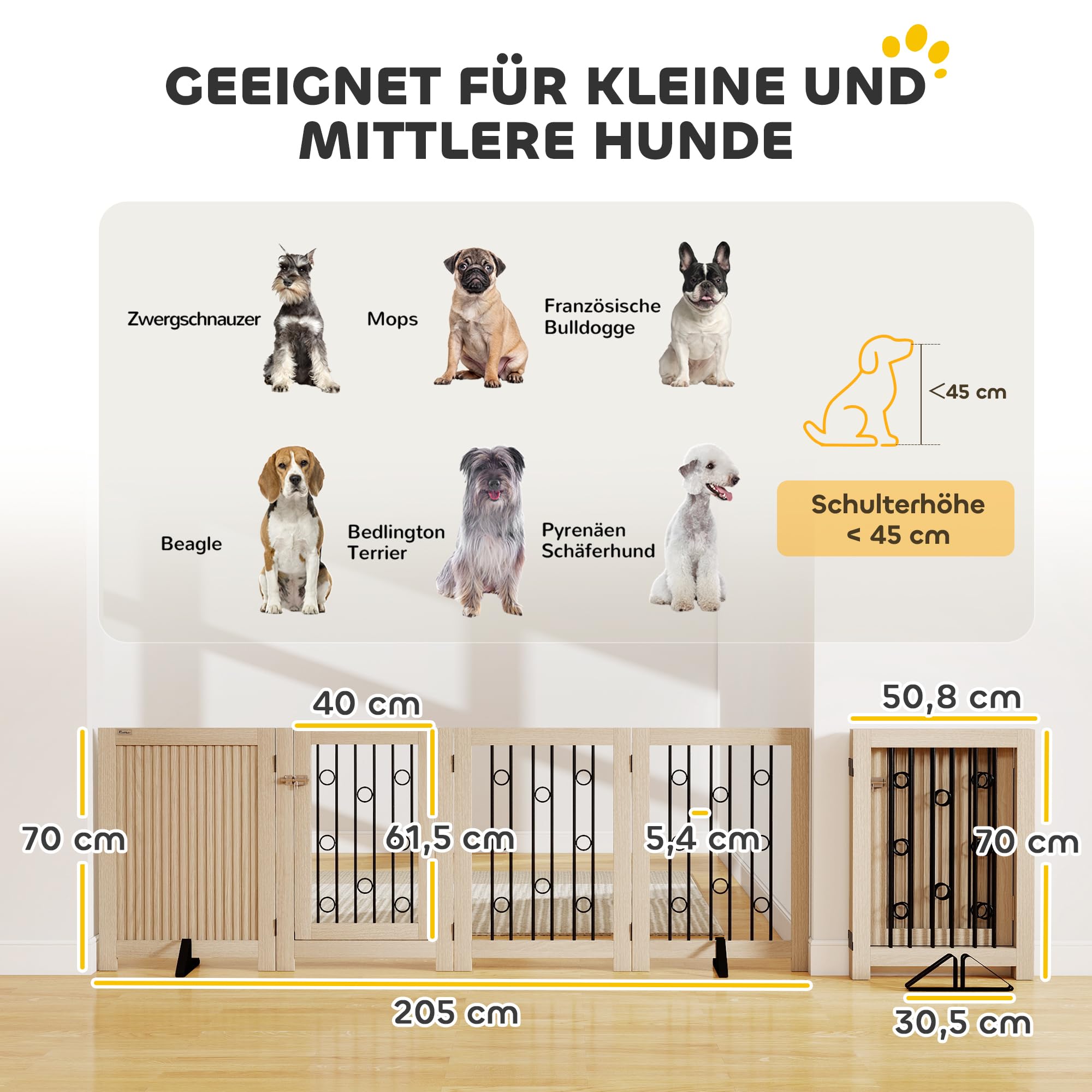 PawHut Recinto barriera per cani autoportante pieghevole 70 x 205 cm con porta e serratura
