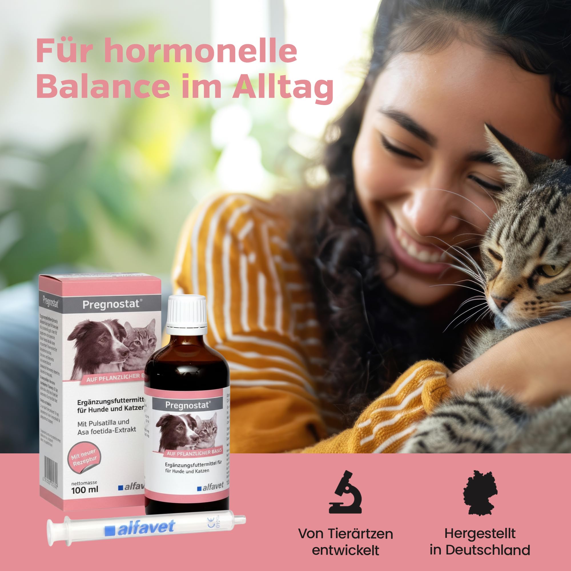 alfavet Pregnostat 100 ml – Ergänzungsfuttermittel für Hunde & Katzen – Zur Unterstützung des Hormonhaushalts – Tonikum mit Zitronenmelisse & Pulsatilla