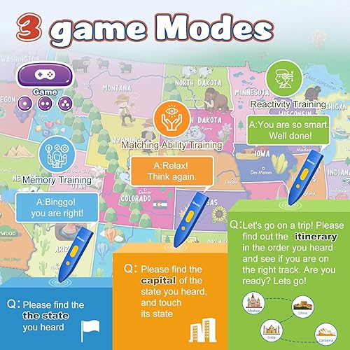 Miniatura 5 de Qiaojoy Bilingüe interactivo para niños que hablan de Estados Unidos mapa para aprendizaje de niños juegos de geografía mapa electrónico educativo