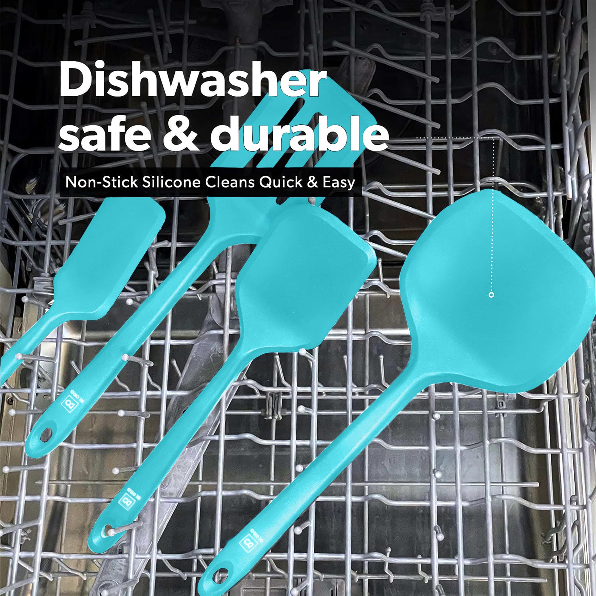 DI ORO Pfannenwender-Set aus Silikon, Küchenspatel für antihaftbeschichtetes Kochgeschirr, Kochutensilien zum Wenden von Eiern und Pfannkuchen, hitzebeständig, BPA-frei, spülmaschinenfest, 4 Stück,