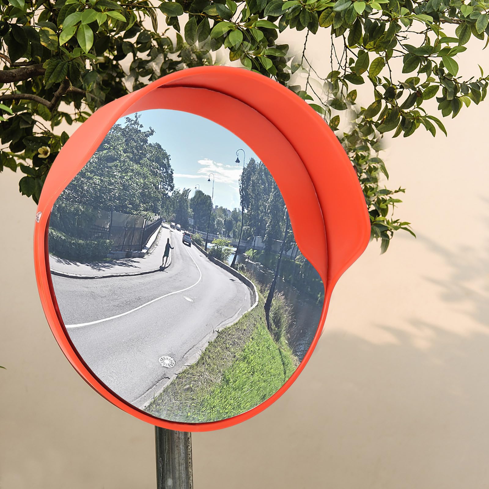 OUNONA Miroir Convexe de Sécurité Incassable Orange 30 Cm en Plastique et Métal pour Surveillance Complète Parkings et Communautés