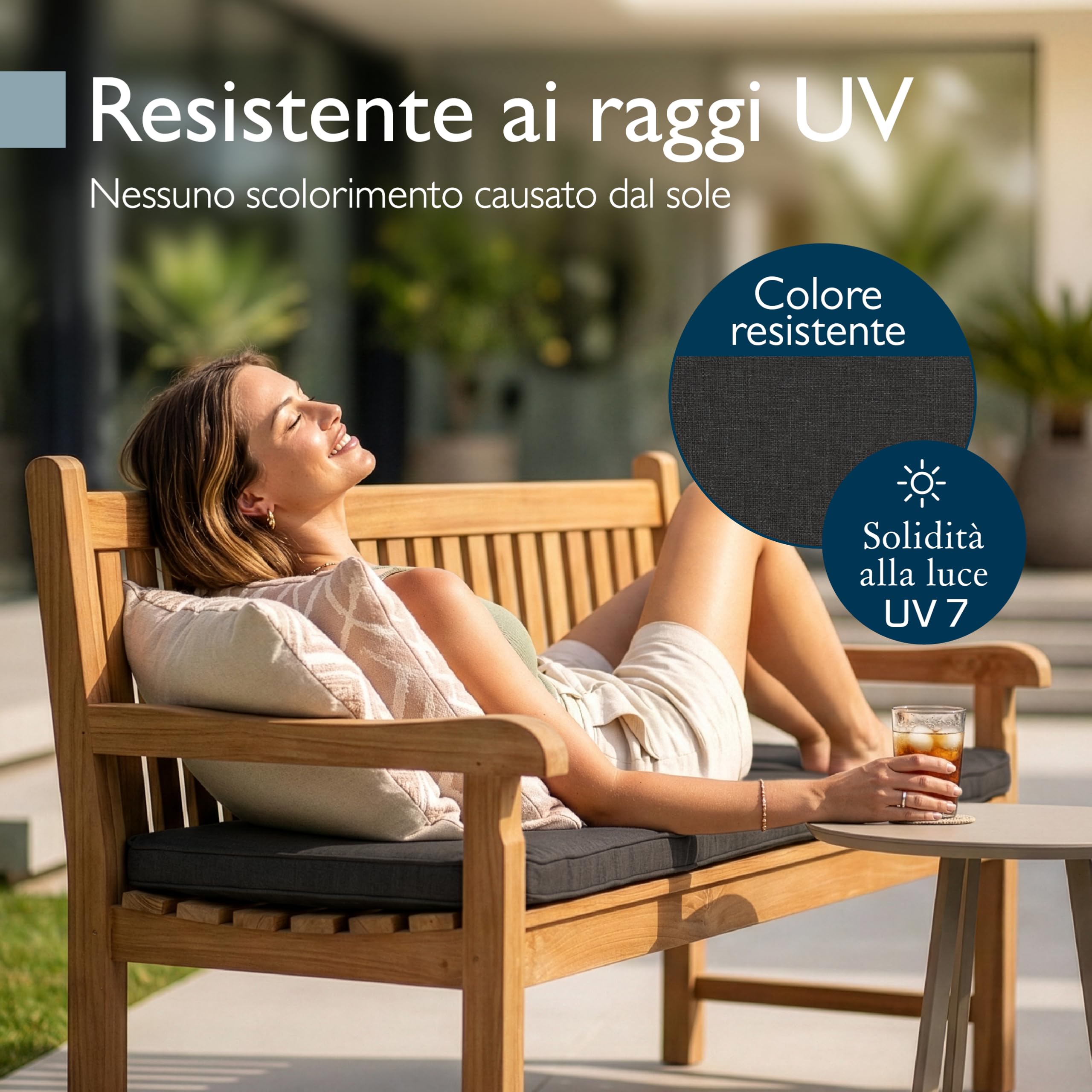 Beautissu Cuscino per panchina da esterno resistente alle intemperie | 140x40cm antracite con rivestimento sfoderabile e lavabile giardino panca imbottitura seduta Calme BK