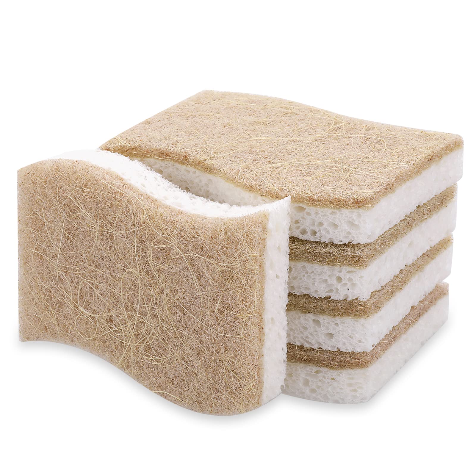 Sibba 5Pcs Cleaning Sponges for Kitchen, Non-Scratch Scrub Sponge, Natural Biodegradable Plant Based Scrubber Sponges for Cleaning Dishes, Odor Free