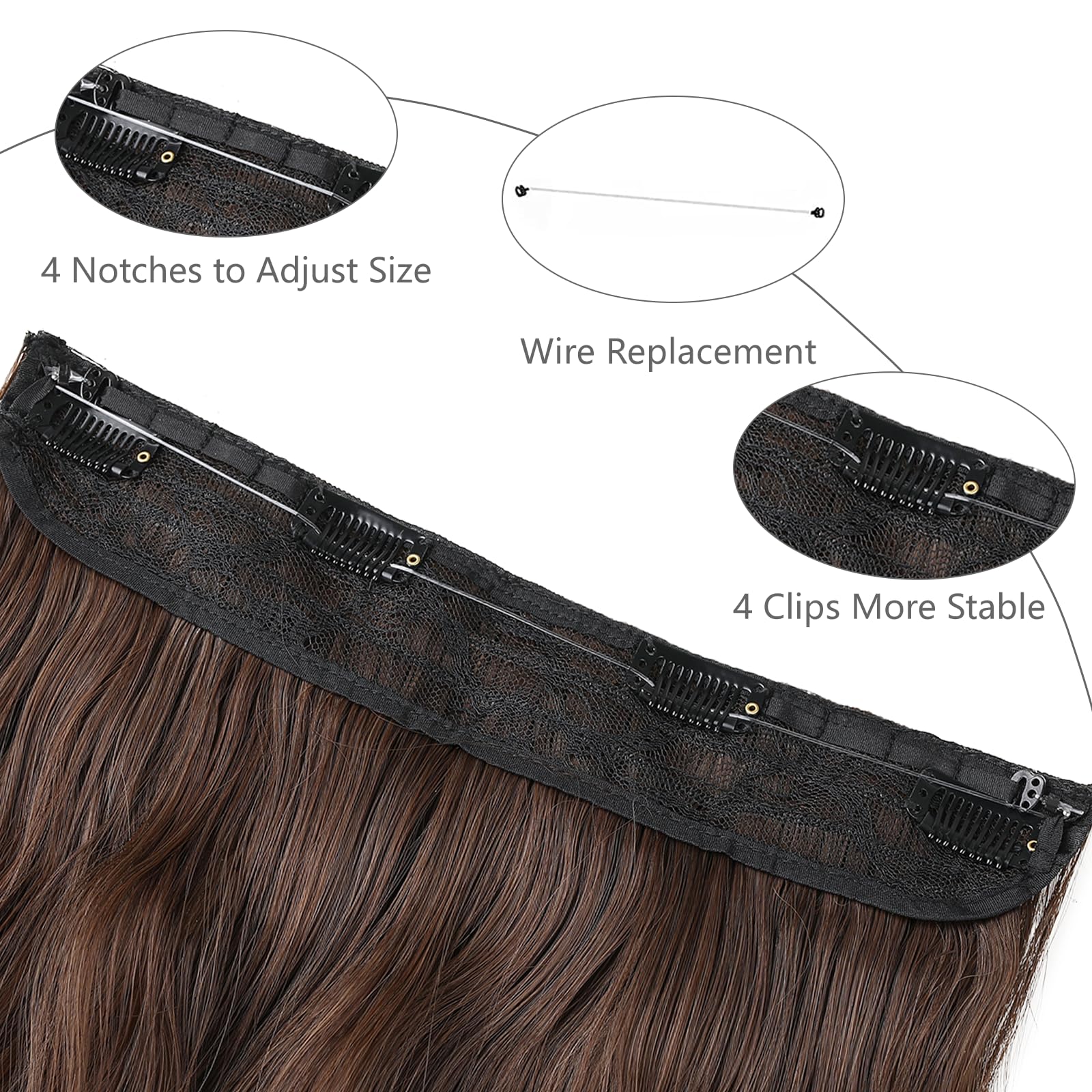 Xtrend 20Inch Invisible Wire Hair Extensions with Transparent Wire Adjustable Size Secure Clips Natural Straight Secret Miracle Hairpiece C8# - Image 3