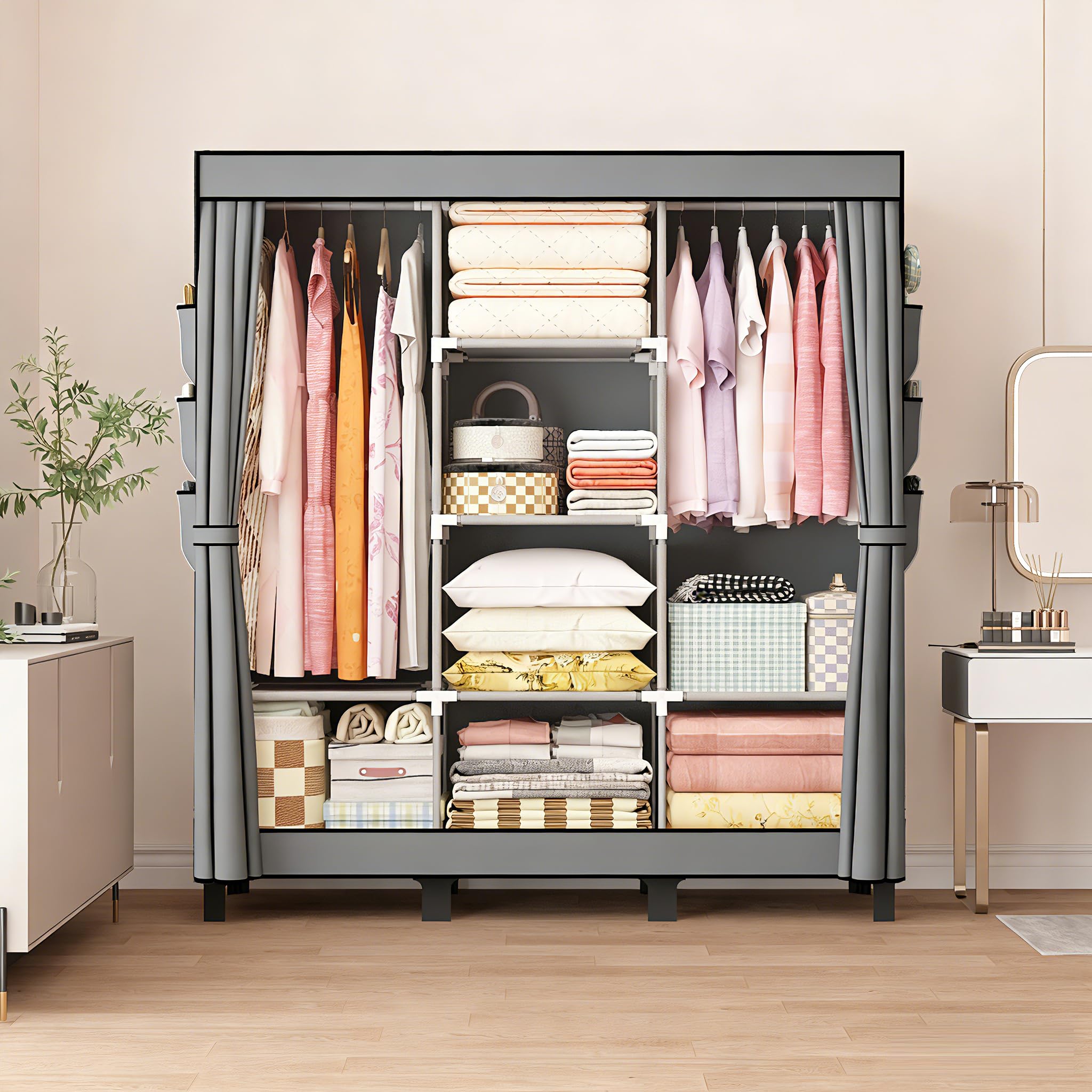 Armoire Portable lishbie, Armoire de Rangement Chambre pour vêtements, Simple à Suspendre, Gris