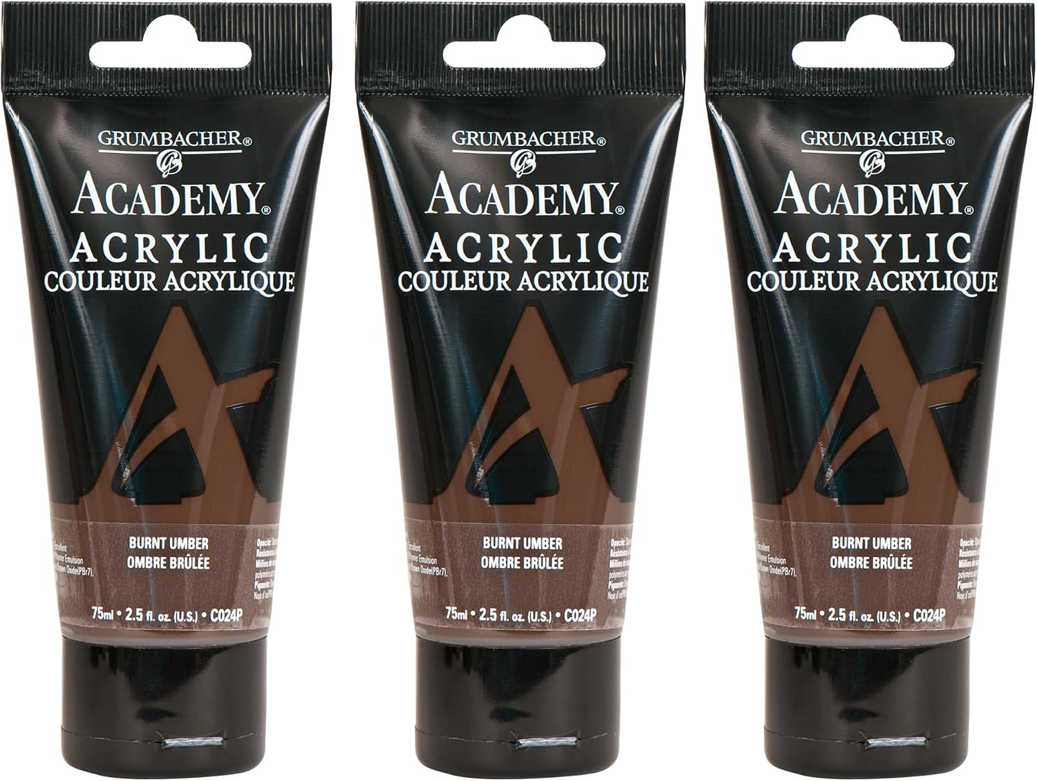 Grumbacher Academy Acrylic Paint, Lamp Black, 75ml/2.5 oz. Plastic Tube, 3-Pack