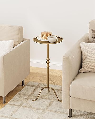 Miniatura 5 de Mesa auxiliar redonda de hierro envejecido de latón envejecido, mesa de cóctel de Martini vintage de 25 pulgadas con bandeja superior para sala de
