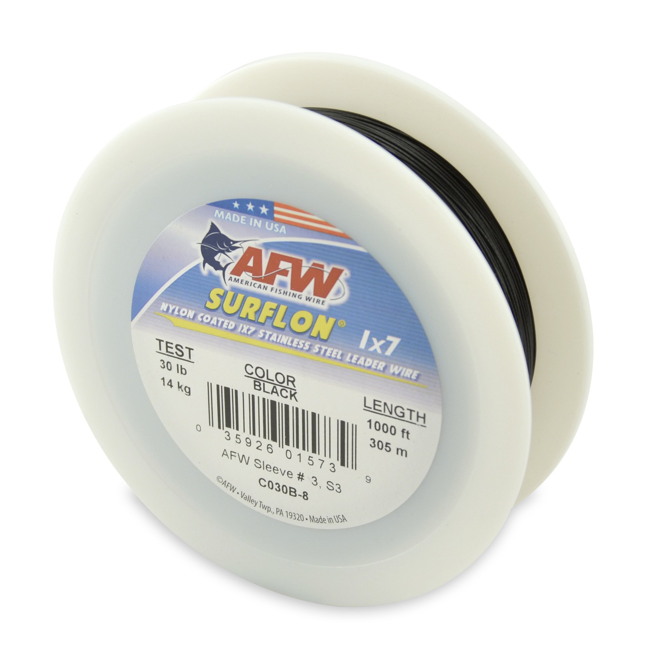 American Fishing WireSurflon Nylon Coated 1x7 Stainless Steel Leader Wire - Fishing Leader Line for Saltwater, 10lb Test - 250lb Test in Bright, Black, Camo in 30ft, 100ft, 300ft and 1,000ft Lengths