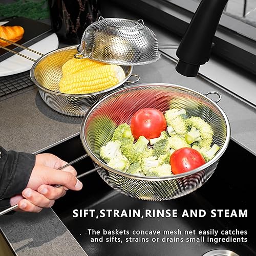Miniatura 4 de Colador y colador de malla fina de metal para cocina con asa, colador de pasta de acero inoxidableembudo de cocinacoladortamiz para colarlavar