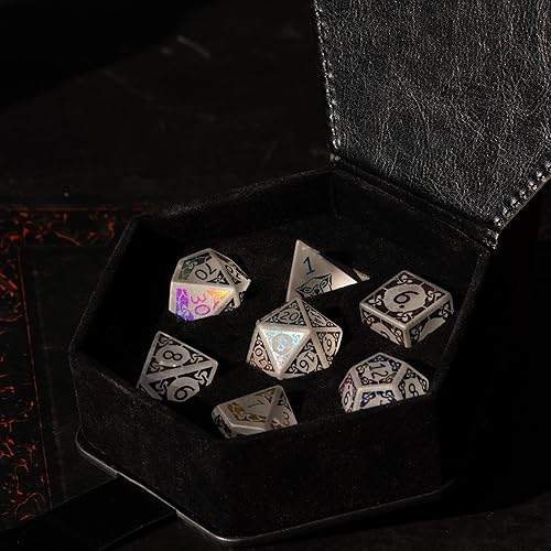 Miniatura 7 de UDIXI D&D - Juego de dados de piedras preciosas de 7 piezas de piedra de cristal blanco con funda de regalo, dados poliédricos para juegos de mesa