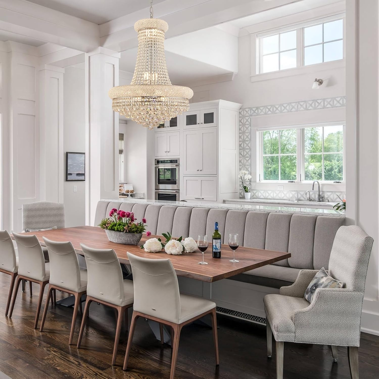14 Lights Chrome Finish Empire Crystal Chandelier Lighting for Living Room Foyer Dining Room Hallway Entryway (Dia 24'')