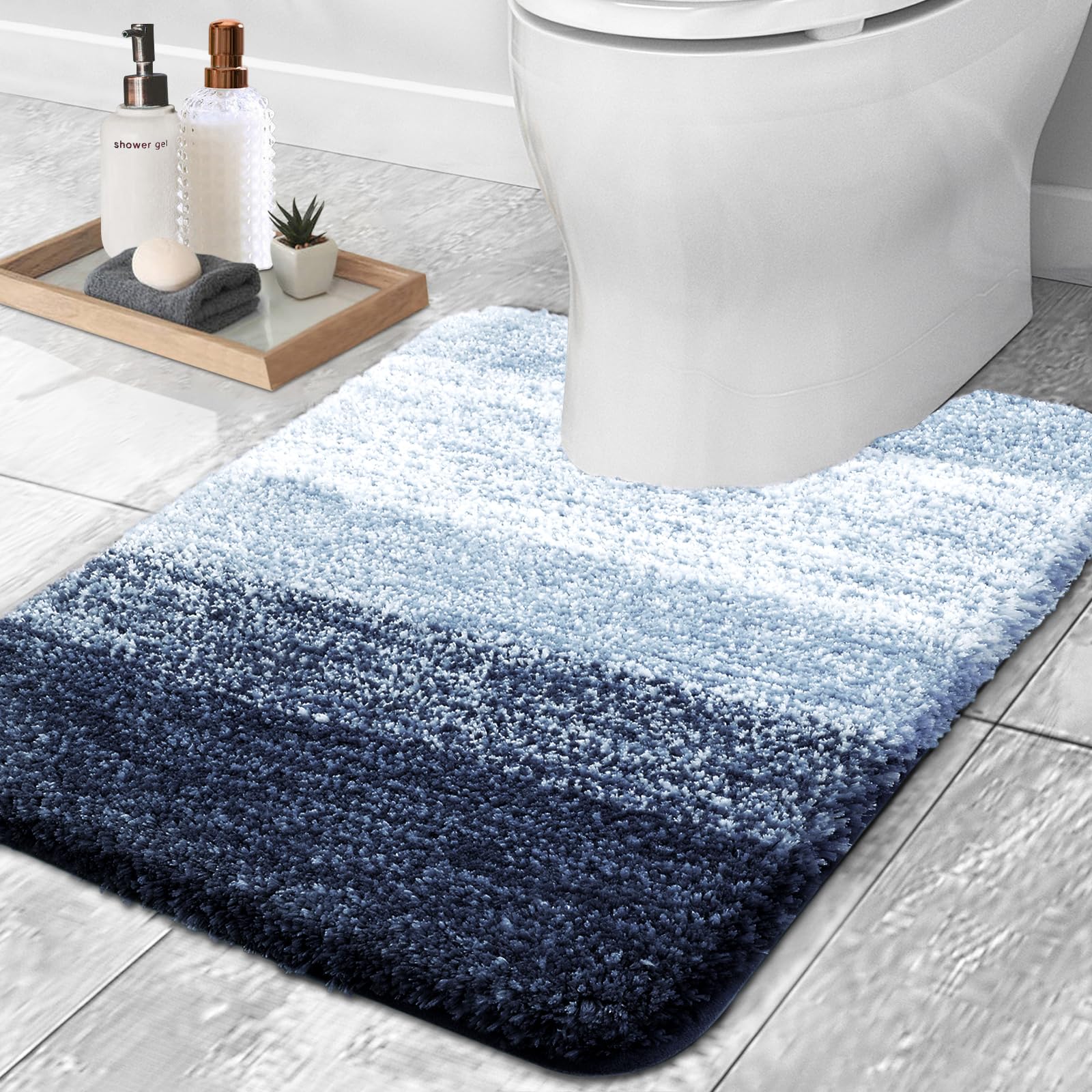 OLANLY Luxury Toilet Rugs U-Shaped 24x20, Extra Soft and Absorbent Microfiber Bathroom Rugs, Non-Slip Plush Shaggy Bath Mat, Machine Wash Dry, Contour