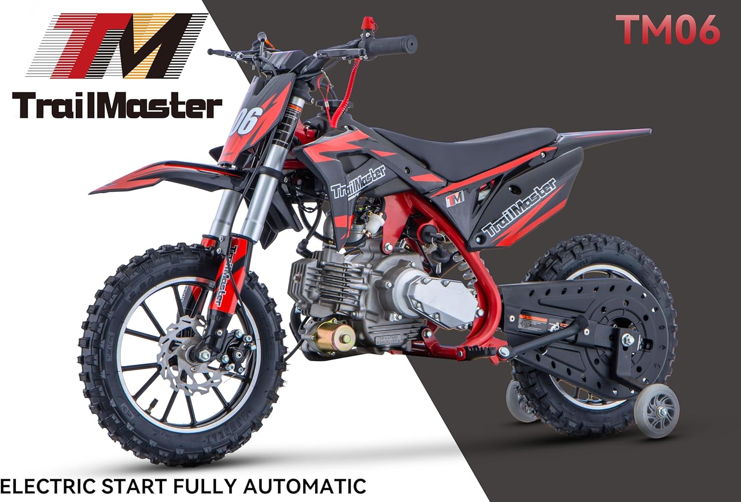 Trailmaster TM-06 Dirt Bike with CVT Transmission, Electric Start, Disc Brake! 10" Wheels! with Free Training Wheels!