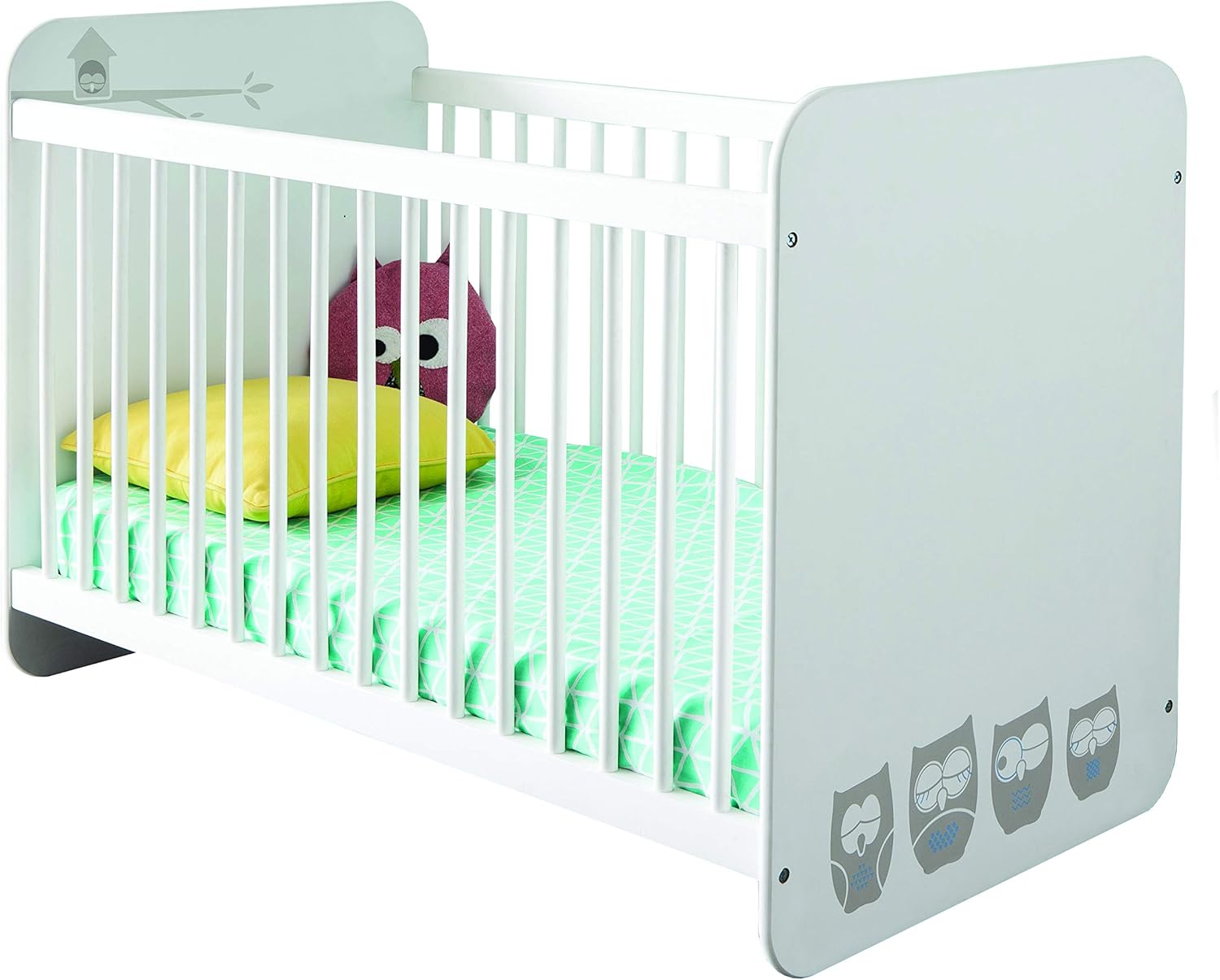 Demeyere Lit Bebe A Barreaux 60 X 1cm Formes Douces Pour La Securite De L Enfant Sommier Reglable 3 Hauteurs Collection Hiboux Bois Dense Blanc Mat L 67 Cm X P 123 4 Cm X H