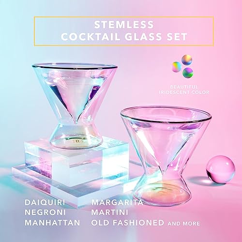 Miniatura 2 de Copas de Martini Dragon Glassware, sin plomo iridiscente aislante de doble pared vasos de cóctel transparente, viene en el embalaje de regalo de