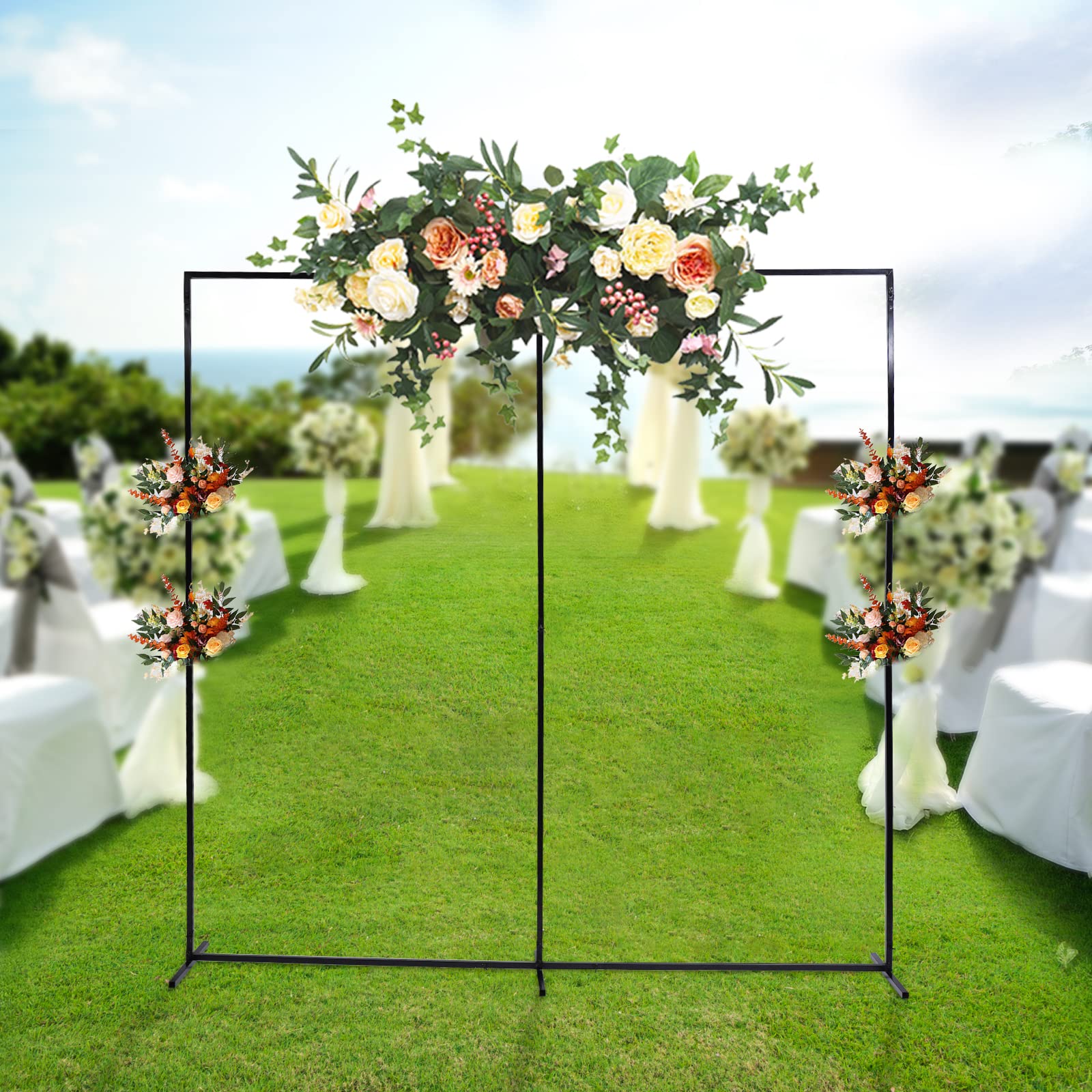 Quadratischer Metall Hochzeitsbogen Hintergrund Ständer, Schwarzer Traubogen, 230cm, Rankhilfe Spalier, Hochzeit Bogen, Ballonbogen Dekoration Rahmen für Geburtstag Party Zeremonie