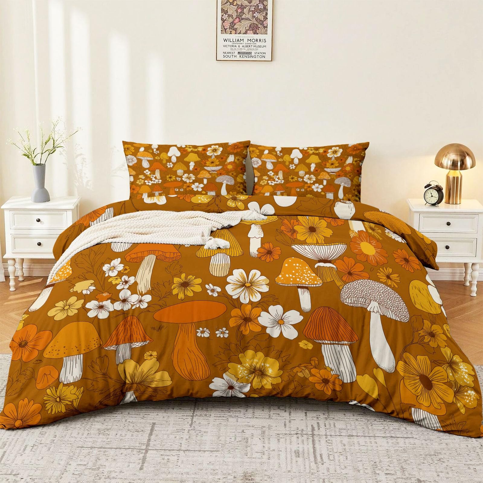 Générique Komplet pościeli 240 x 260 cm Kasztan Rośliny Grzybowe w stylu retro, mikrofibra Premium, bardzo oddychająca i zapobiegająca poceniu się, idealna na 4 pory roku