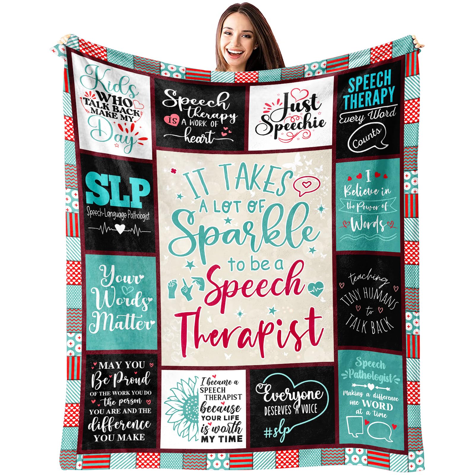 SLP Gifts Blanket 60" X 50", Speech Therapist Gift, Speech Language Pathologist Gifts for Women, Gifts for Speech Therapists Female, Speech Therapy Appreciation Month Gift Ideas