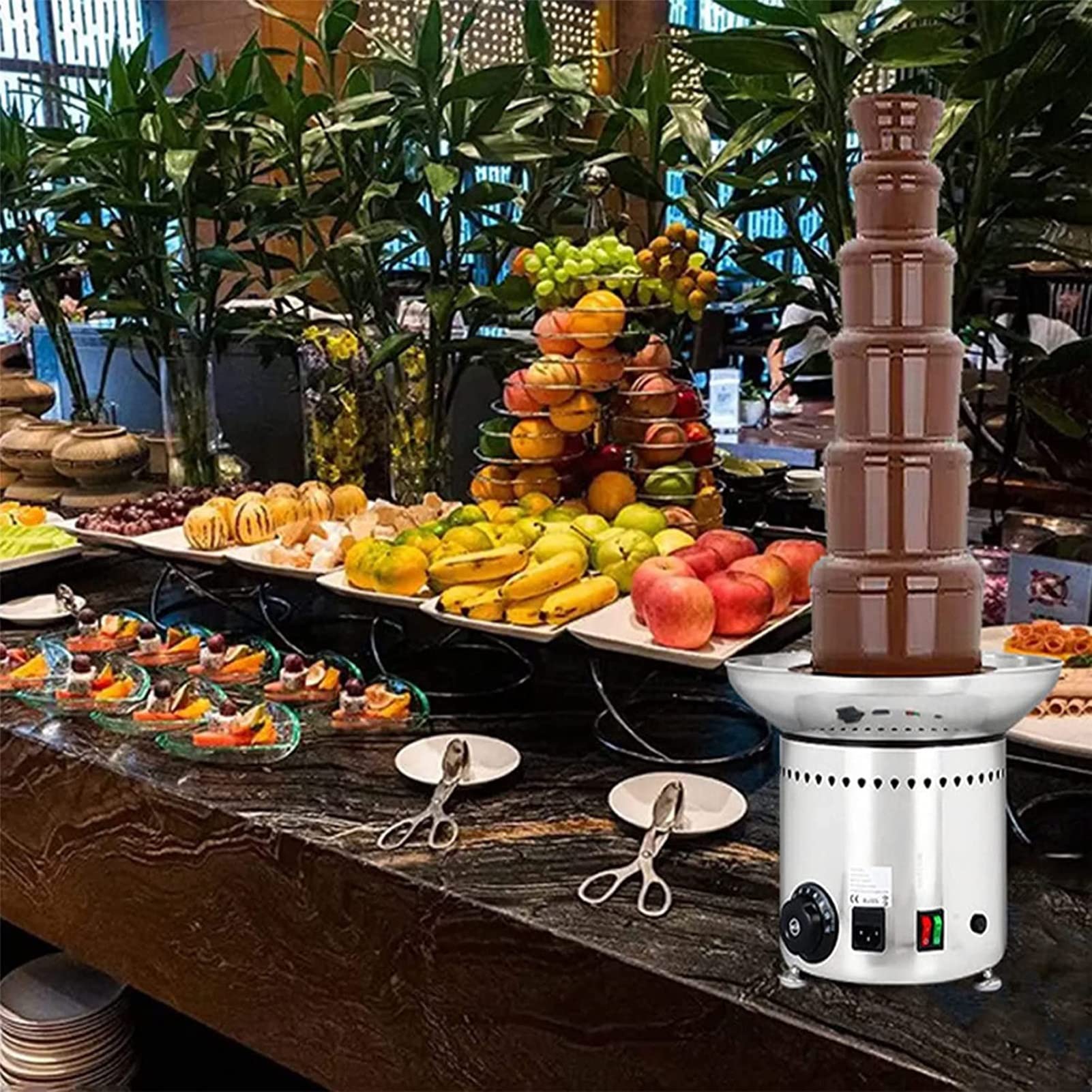 UMJIGF 5 Tier Fountain Chocolate Cheese Melting Machine Cream Fondue, Commercial Chocolate Fondue Fountain Digital Chocolate Waterfall Melting Machine 225W Stainless Steel Buffet Equipmen,