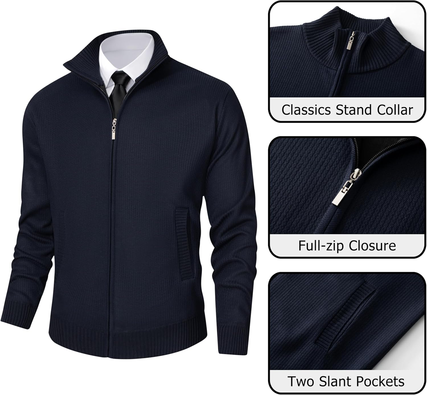Vcansion Men's Cardigan Sweaters Classic Full Zip Knitted Cardigan Sweater with Pockets - Image 4