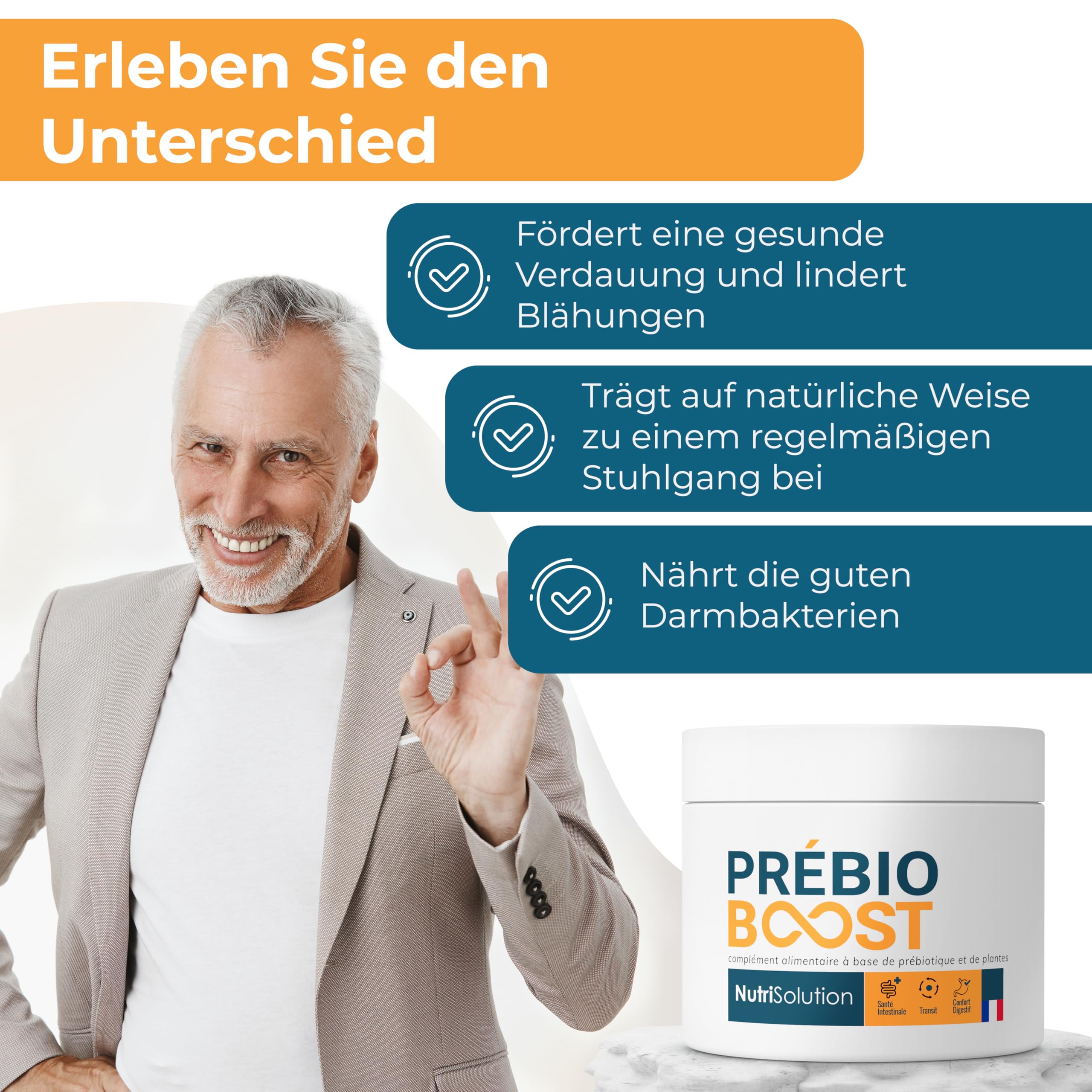 PrébioBoost: Natürliches Präbiotikum für Senioren – unterstützt die Verdauung, regelmäßiger Stuhlgang & Wohlbefinden des Darms – mit Baobab, Akazie und Leinsamen – 30-Tage-Kur (1)
