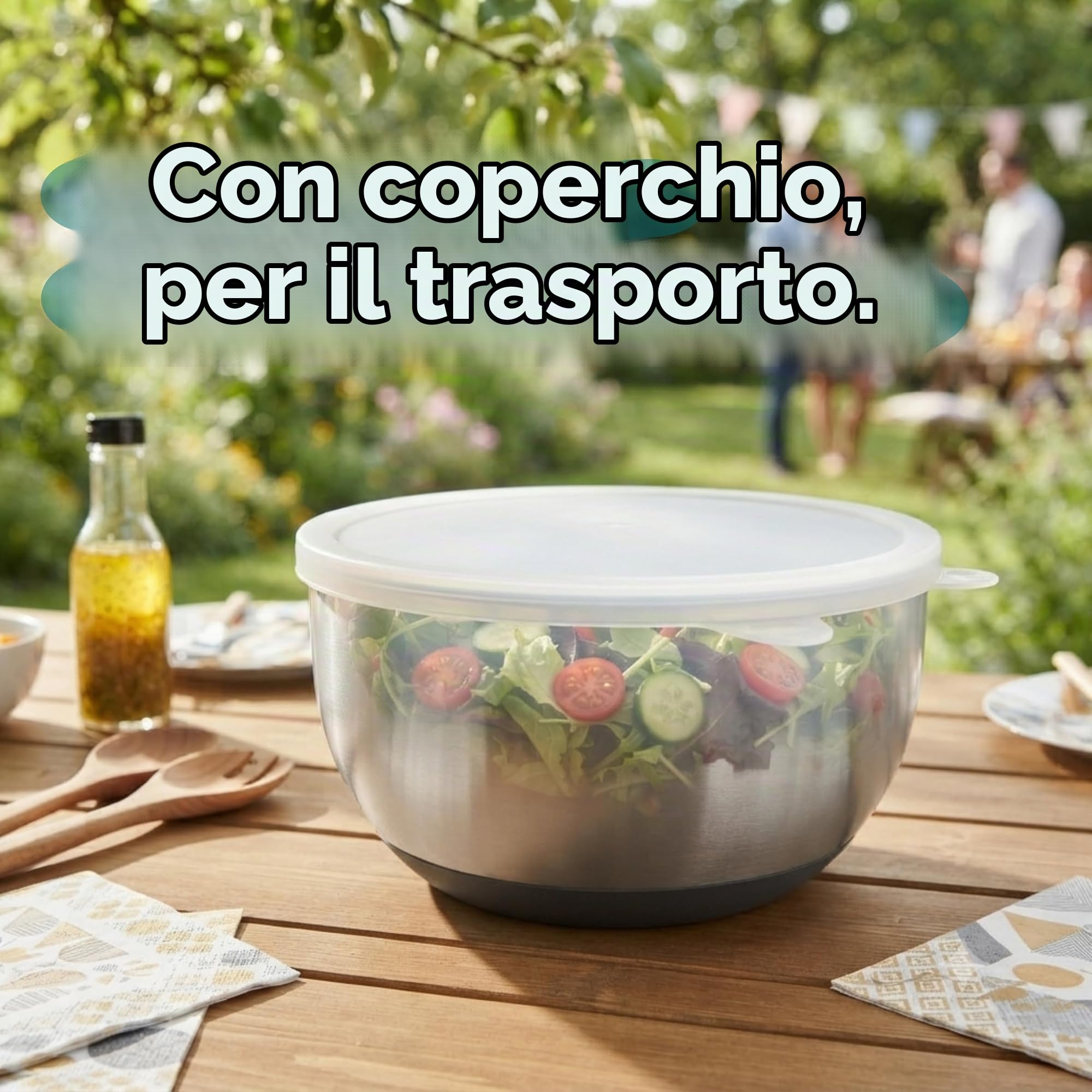 Cookery Centrifuga per insalata in acciaio INOX (4,5 l) + affettaverdure con 5 lame | semplice centrifuga per insalata grazie al fondo antiscivolo e al manovellino