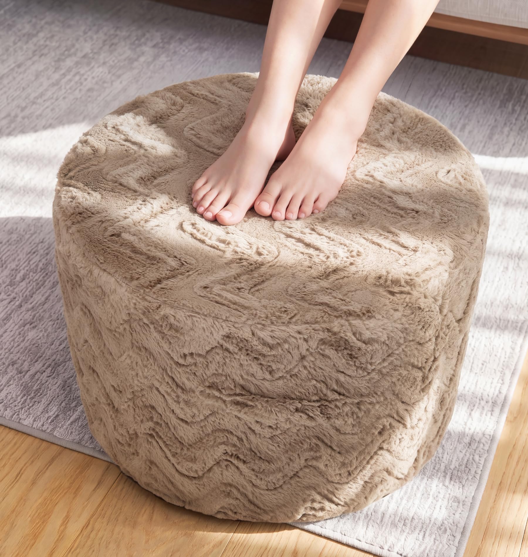 Hobestluk Stuffed Pouf Ottoman,Memory Foam Filled,Large Chevron Brown