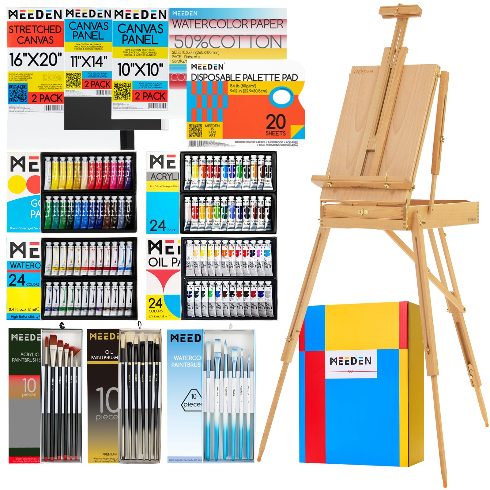 MEEDEN 141PCS Art Supplies with French Easel, All-in-one Painting Set for Artists Beginners