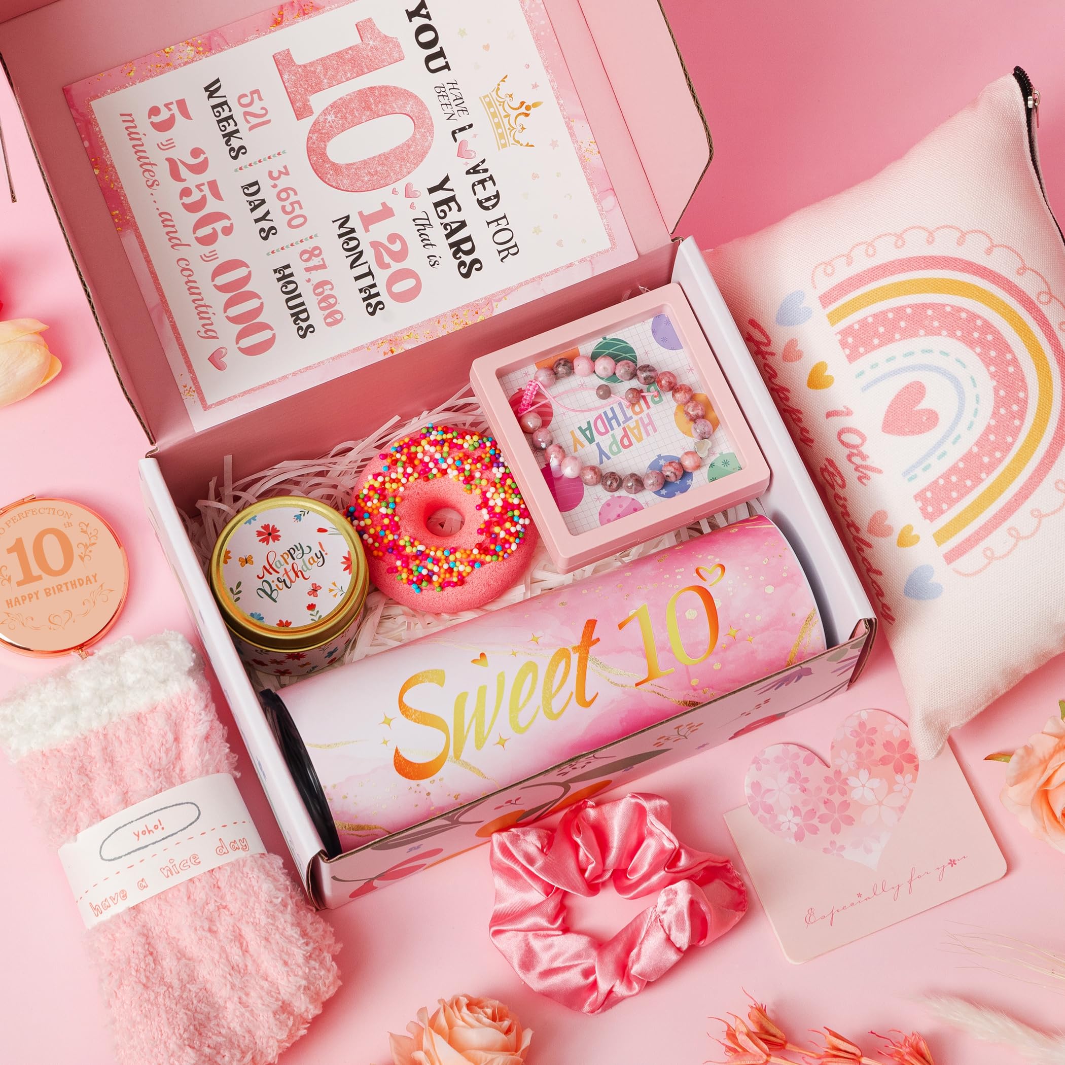 10th Birthday Gifts for Girls,Best Gifts Basket Presents Ideas for Turning 10 Year Old Girls,Happy Sweet 10th Birthday Pamper Hamper Box Kit for Sister Daughter Granddaughter Niece Teenage Teen Her — view 2