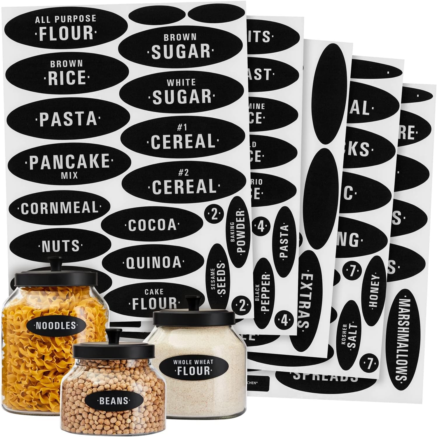 Talented Kitchen Chalkboard Pantry Labels - Water-Resistant Vinyl for Kitchen Organization - Preprinted Food Container Labels - Blank Container Decals for Custom Labeling - Pack of 158, 8.5 x 11 in