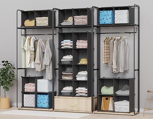 Miniatura 4 de HOMIDEC - Organizador de armario de 9 cubos, estantes de almacenamiento portátiles de armario, organizador de almacenamiento para percheros de ropa