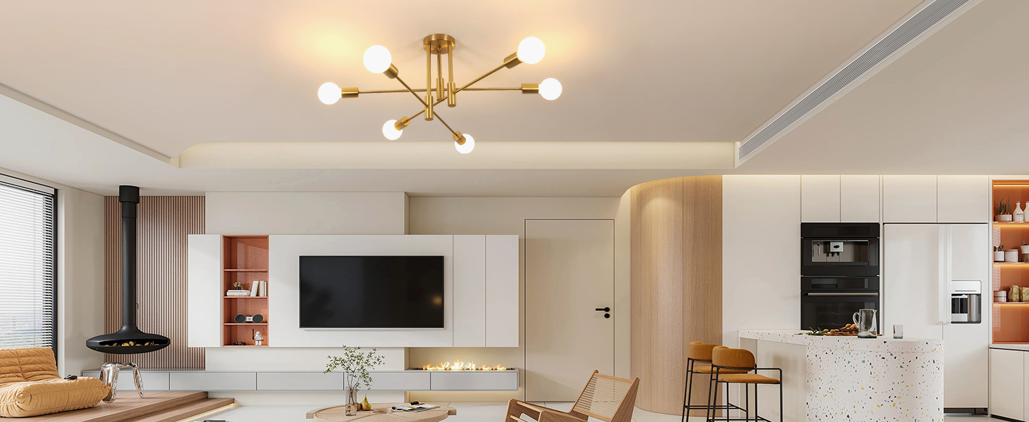 Lampadario Sputnik Vintage 6 Luci - Soffitto In Stile Industriale, Oro - Foto 8