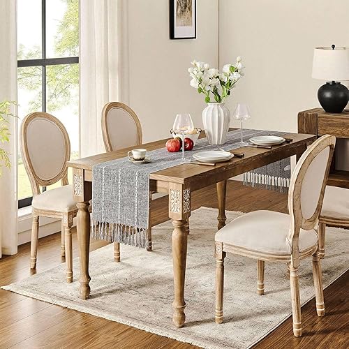 Miniatura 3 de Camino de mesa de granja, caminos de mesa rústicos de 72 pulgadas de largo, camino de mesa bohemio de lino, camino de mesa trenzado a rayas verdes