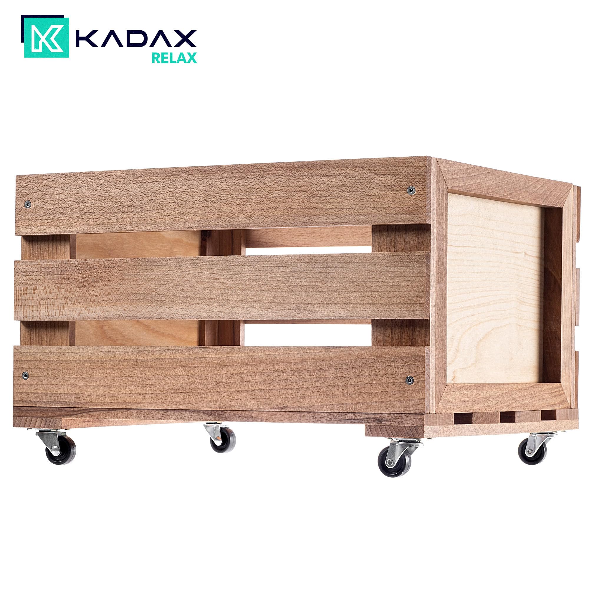 KADAX Contenitore per dischi in vinile in legno, scatola per la raccolta di dischi in vinile con ruote, robusto supporto per dischi, marrone, 36,5 x 45,5 x 28,5 cm, Scatola per dischi in vinile
