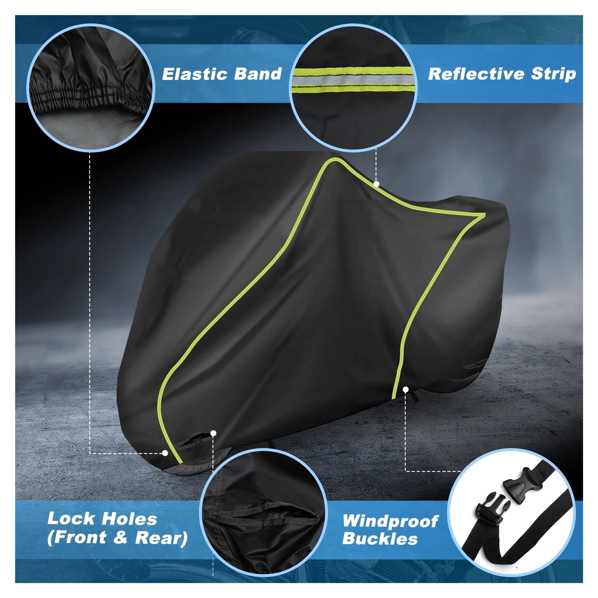 Funda para Motos para Exteriores con Orificio para Cerradura Negro UXCELL Cubierta Scooter Tela Pesada 300D Motocicleta Anti Polvo UV para(275x105x125cm)