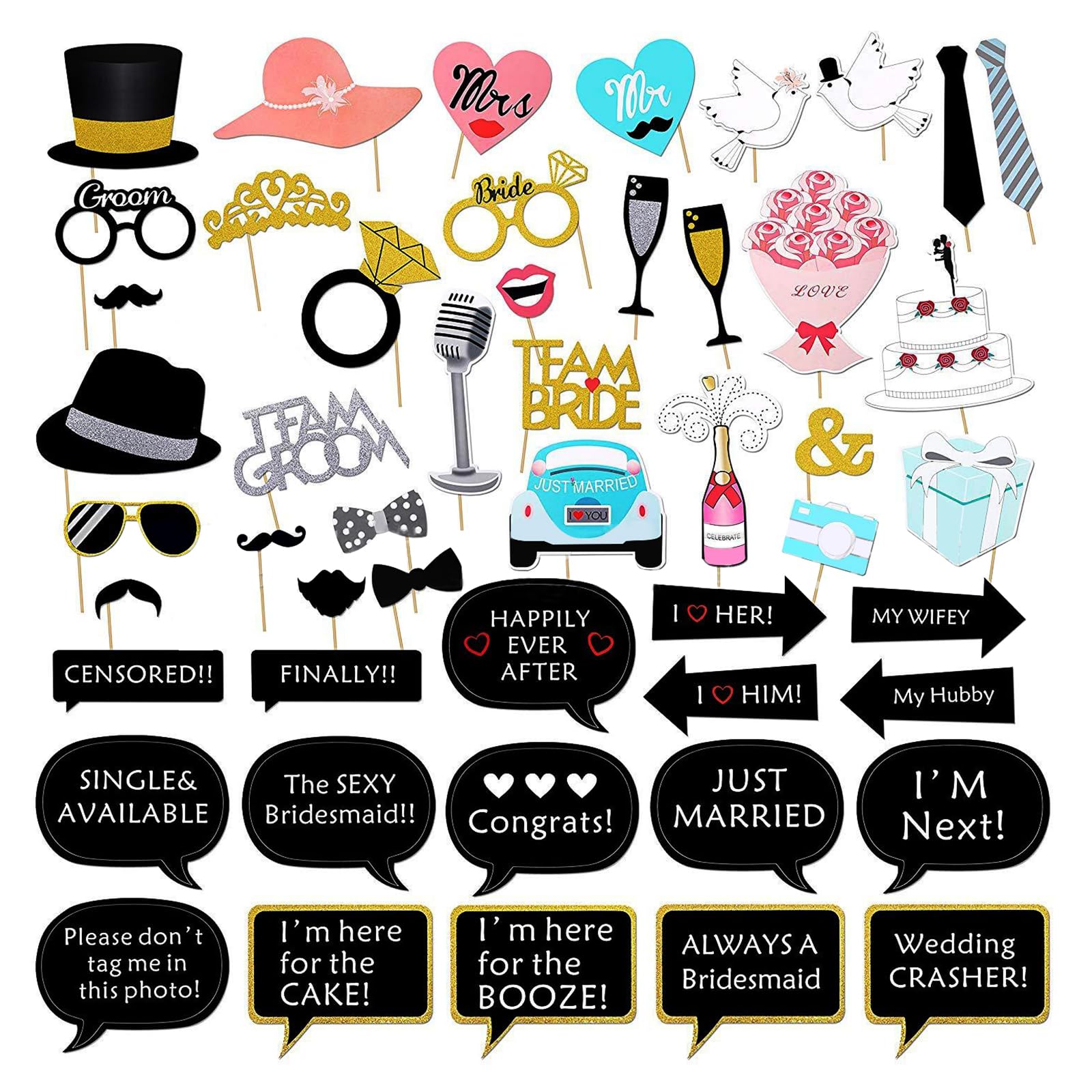 Kit 52 Pezzi Accessori Photo Booth - Maschere, Baffi, Cappelli Per Matrimoni, Compleanni E Feste - Foto 2