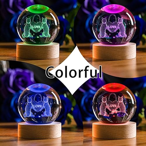 Miniatura 3 de Luz nocturna de bola de cristal para habitación de los niños, bolas decorativas grabadas con láser de gato 3D con base de luz LED, luces nocturnas