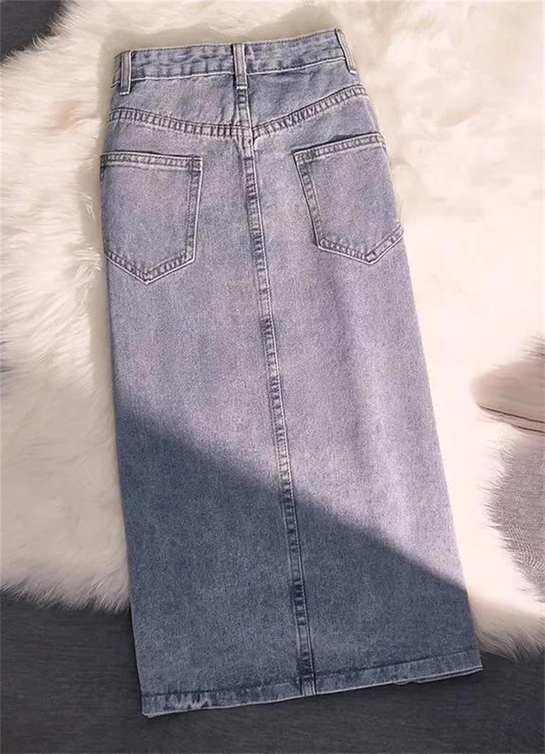 Women’s Vintage Distressed Denim Skirt – Fashion High Waist Side Slit Slim Long A-Line Jean Skirt with Pockets