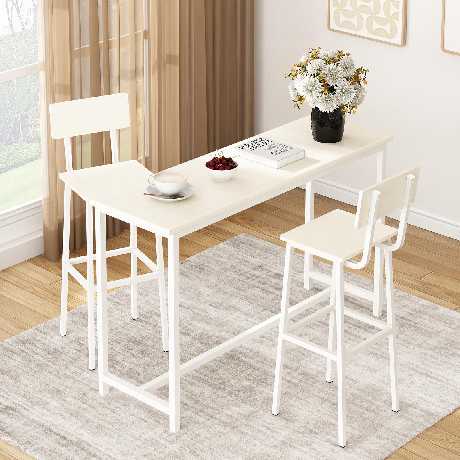 Juego de 2 taburetes de bar, taburete de bar alto con respaldo y reposapiés, sillas de bar altas, taburete de barra de altura de mostrador de estilo industrial para comedor, cocina, marrón 7