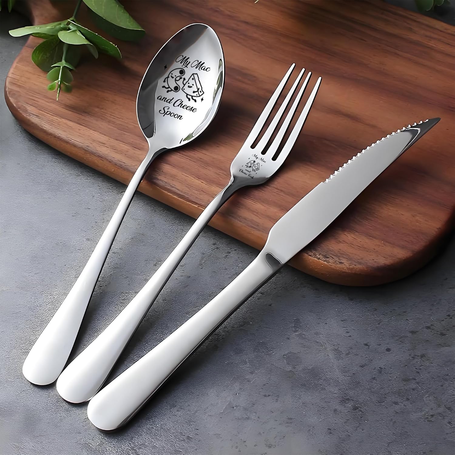 2 Pieces My Mac and Cheese Engraved Stainless Steel Spoon Fork Set, Funny Kitchen Restaurant Dinner Spoon Forks for Friends Women Sister Kids Birthday macaroni Cheese Lovers Christmas Gift