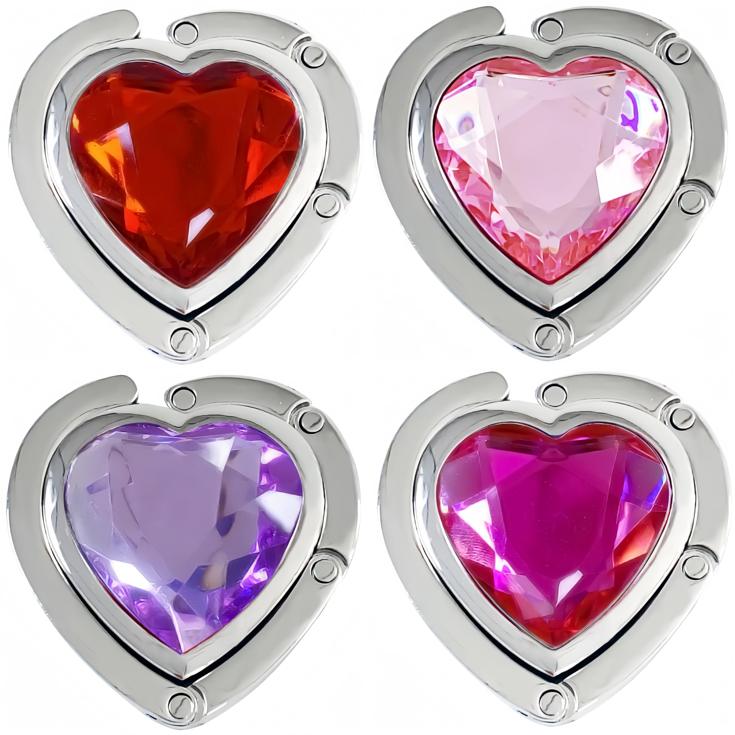 Jwelbuete 4Pcs Heart Shaped Gemstone Simple Style Foldable Purse Hook Handbag Hanger
