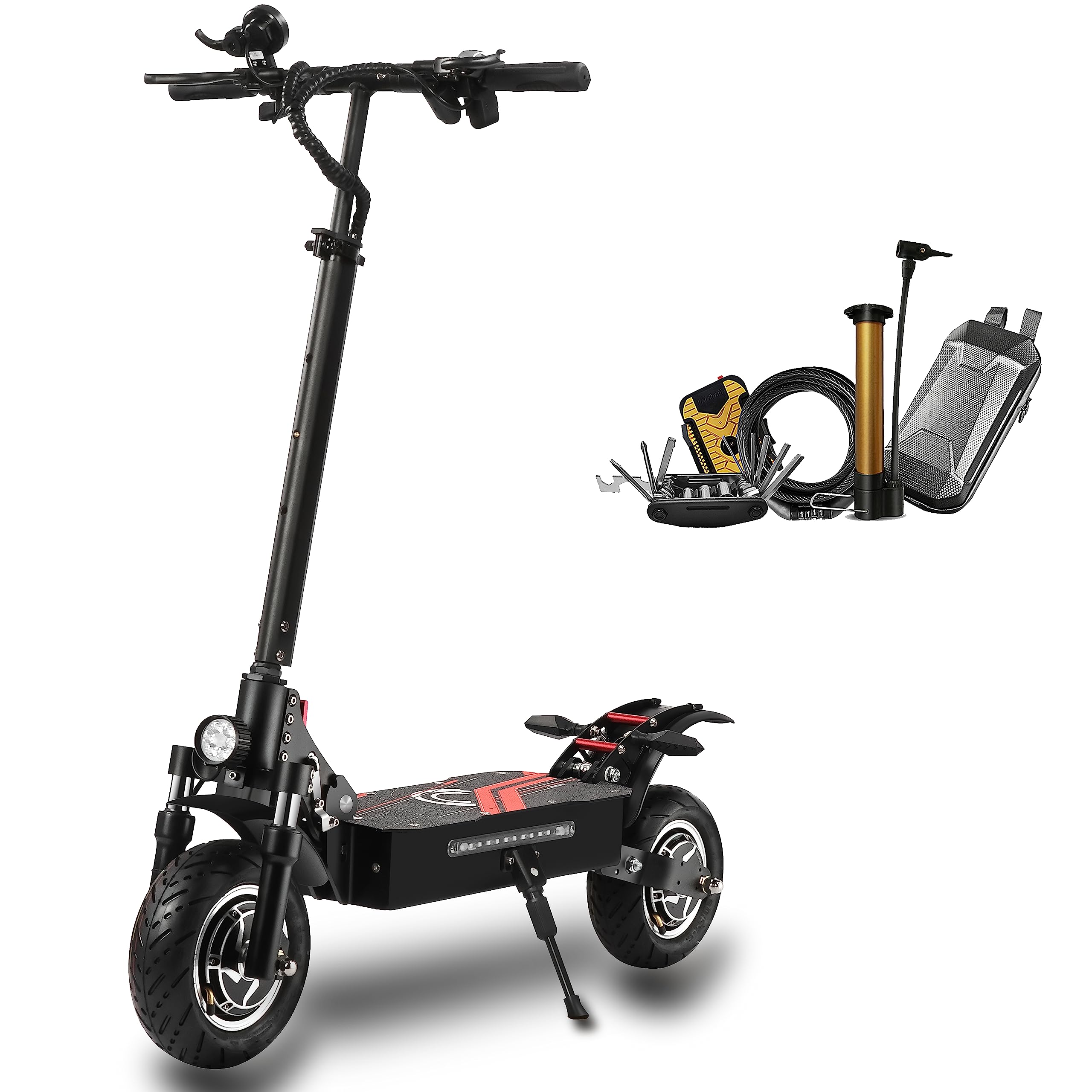 HWWH P7 Patinete Electrico Adultos Ligero Plegable Scooter Eléctrico Adolescentes Mujeres Barato 10 Pulgadas Bimotor Doble Suspensión 52 V/19 AH Batería de Litio 200 kg de Carga