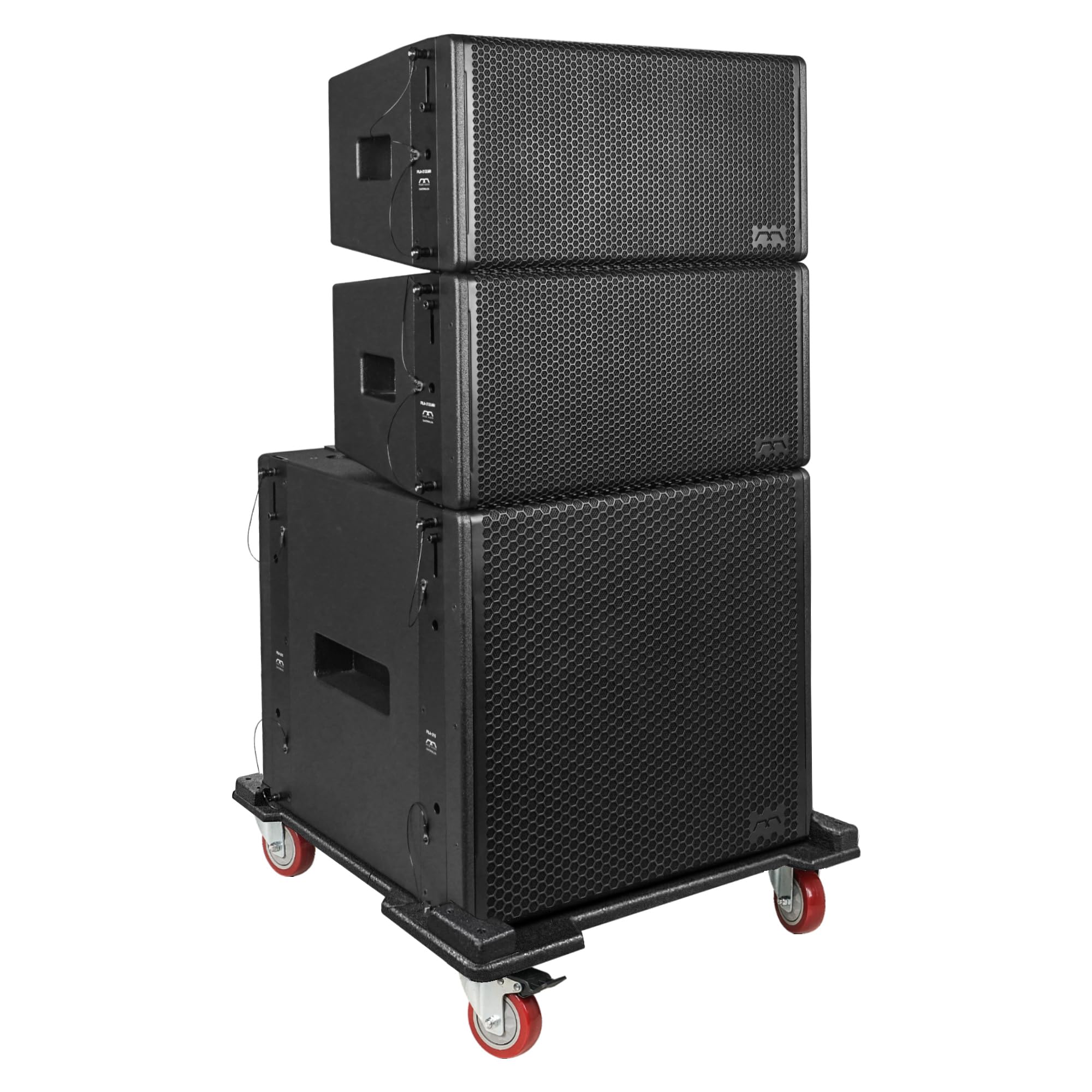 Sound Town Mode Audio Series Passive Line Array Speaker System with One 21-inch Subwoofer, Two Dual 12-inch Line Array Speakers, One Stacking Frame, One Caster Board, Black(FL-21S212X2S)