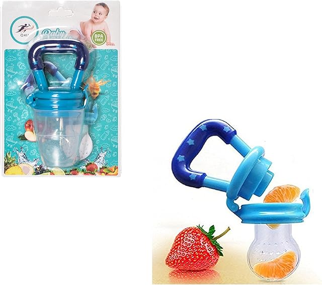 Baby Dummy Pacifier Fresh Food/Fruit Feeder Feeding Nipple Weaning Teething Nipple Teat Pacifier Teether Soother (S, Blue)