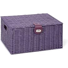 ARPAN Large Resin Woven Storage Basket Box with Lid & Lock, Purple