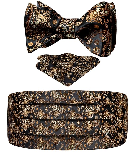 Buy Men's Floral Paisley Silk Cummerbund & Self Bowtie & Pocket Square