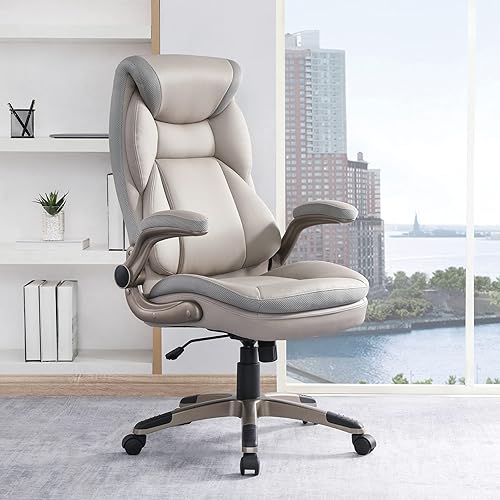 Miniatura 12 de Office Star ECH Series - Silla de oficina ejecutiva de cuero regenerado con soporte lumbar y brazos acolchados ajustables en altura, color gris